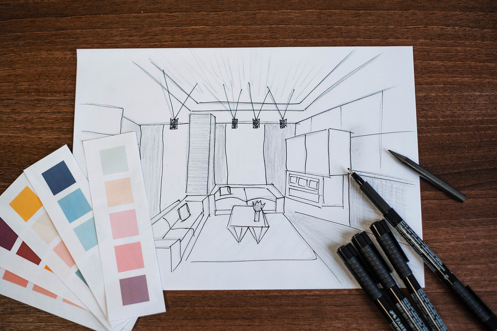 Home design concept with color palette.